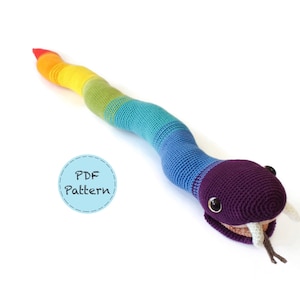 Septimus the Rainbow Snake, wiggly and straight versions included - Crochet Amigurumi Pattern -PDF Download- ENGLISH Instructions &Photo Tut