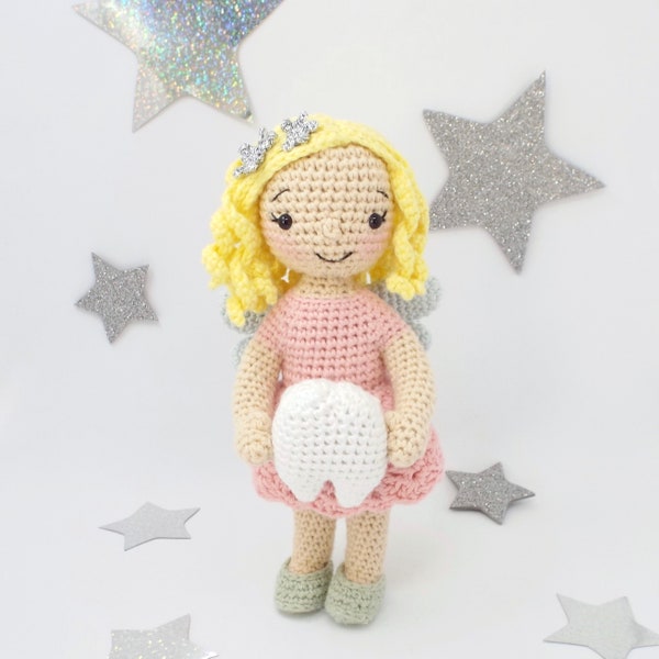 Pearl the Tooth Fairy with Secret Pocket for Tooth or Coin - Crochet Amigurumi Pattern - Written Instructions and Photos - 20cm (8in) Doll