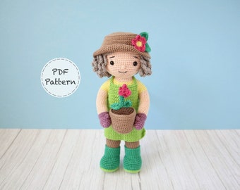 Gloria the Gardener - Crochet Amigurumi Pattern - Smiley Crochet Things - PDF Download - Written Instructions and Photos - 25cm (10in) Doll