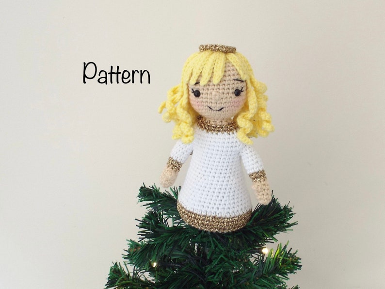 Small 16cm 6in Crochet Amigurumi Pattern Instructions Angelica the Angel Christmas Tree Topper Doll