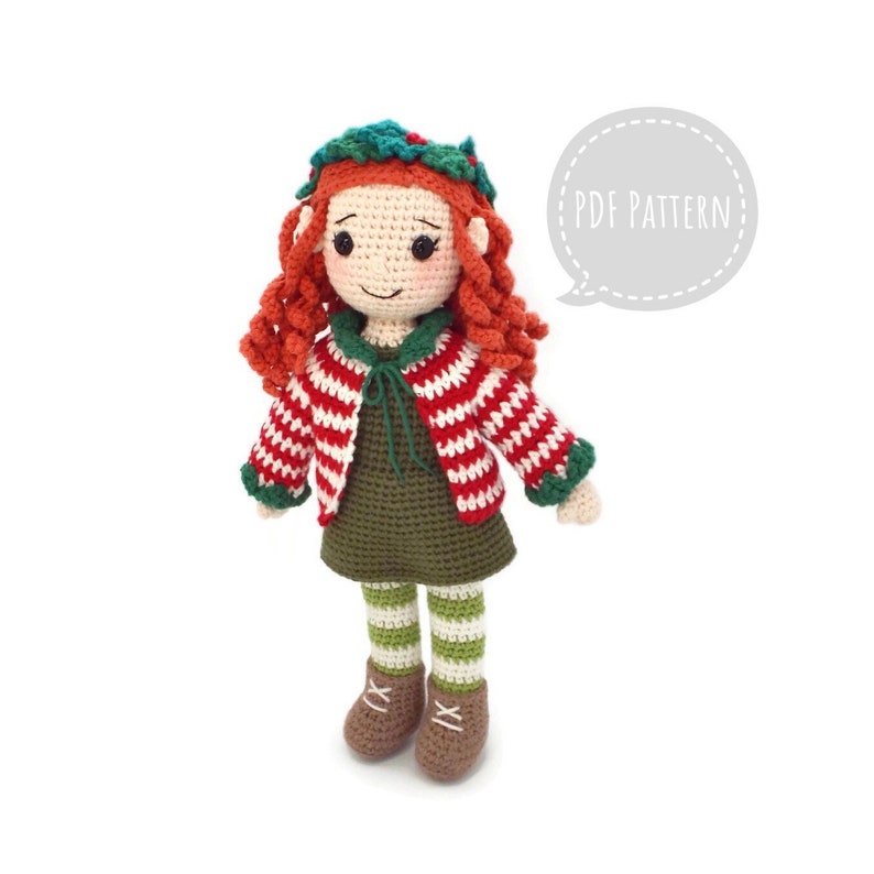 Holly The Elf Crochet Amigurumi Pattern Smiley Crochet Things PDF Download Written Instruction and Photo Tutorial 28cm 11in doll image 1
