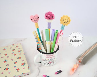 Sunshine, Mushroom & Heart Pencil Toppers - Crochet Amigurumi Pattern - PDF Download - ENGLISH Written instructions and Photos