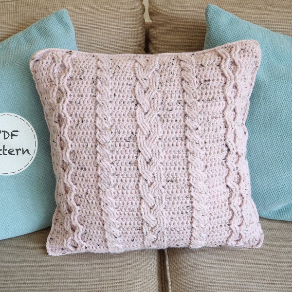 Cosy with Crochet Cables Cushion - Crochet pattern - Smiley Crochet Things - PDF Download - Written Instructions with Photo Tutorial