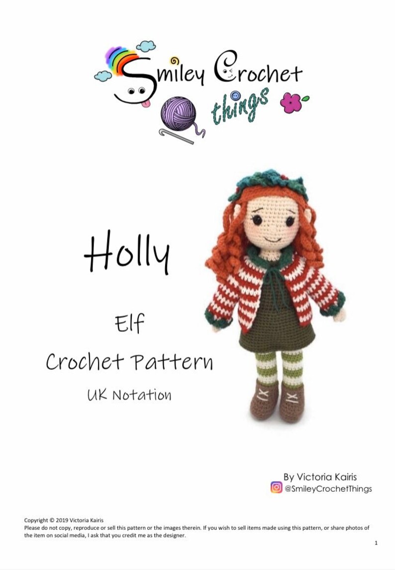 Holly The Elf Crochet Amigurumi Pattern Smiley Crochet Things PDF Download Written Instruction and Photo Tutorial 28cm 11in doll image 6