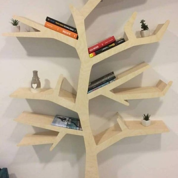 Unique tree-shaped shelf for books, wooden bookshelf, Wall Art shelves, shoe rack, branches wall decor, Eco-friendly gifts.