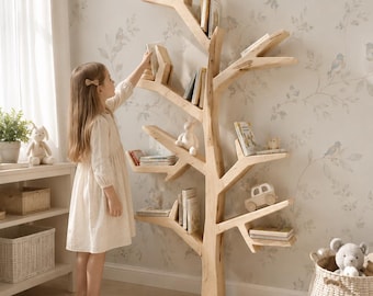 Tree Bookshelf Wooden Wall Shelf Kids Room Nursery Decor Tree Wall Shelf Handmade Wood Bookcase Forest Decor Montessori Shelf