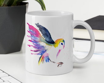 Ceramic Owl Mug, Watercolor Bird Art, Bird Lover Gift
