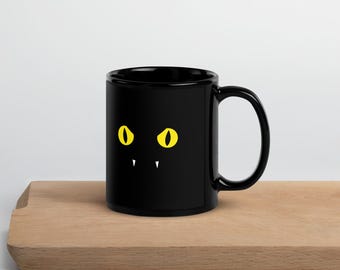 Black Cat Eyes Coffee Mug – Feline Lover Gift
