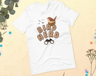Bird Nerd T-Shirt, Wren & Binoculars, Birder Gift