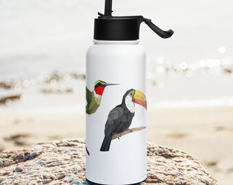 Bird Lover Water Bottle – Toucan, Booby, Cardinal, Hummingbird Design