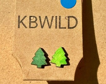 Christmas Tree - Wood Earring Studs - Holiday - Festive - Xmas - Pine Tree