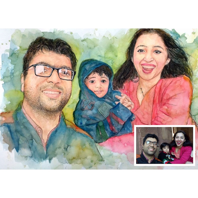 Custom Portrait Personalised Portrait Family Portrait Watercolor Painting WeddingPortrait Personalized Wedding Gift Custom Portrait Painting image 2