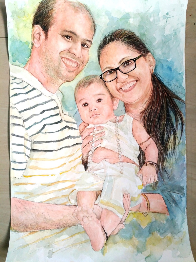 Custom Portrait Personalised Portrait Family Portrait Watercolor Painting WeddingPortrait Personalized Wedding Gift Custom Portrait Painting image 1