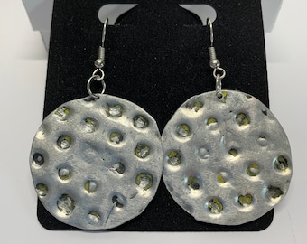 Craft earrings made of scrap metal - silver and green