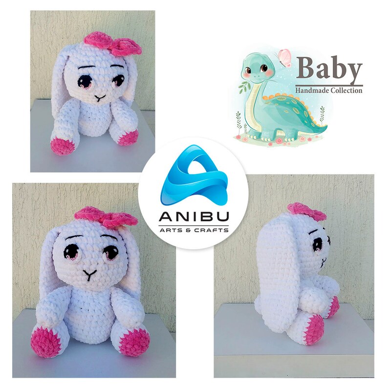 Plush Rabbit Amigurumi Toy, Crochet Knitted Handmade Plaything for