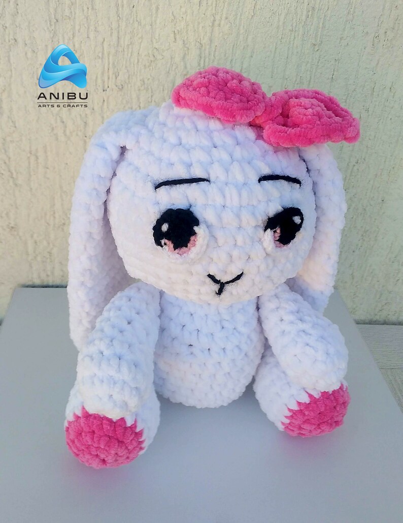 Plush Rabbit Amigurumi Toy, Crochet Knitted Handmade Plaything for