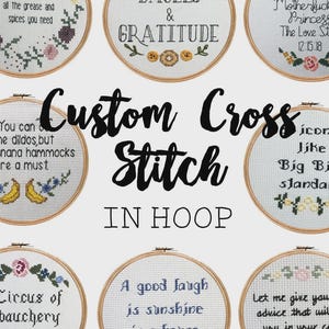 Custom Cross Stitch in Hoop || Great gift for any occasion || Birthdays, Christmas, anniversaries, graduation, etc.