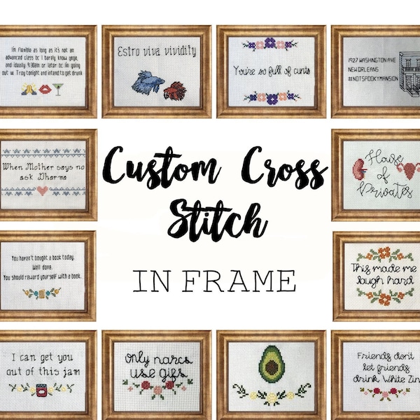 Punto de cruz personalizado // Texto personalizado, enmarcado