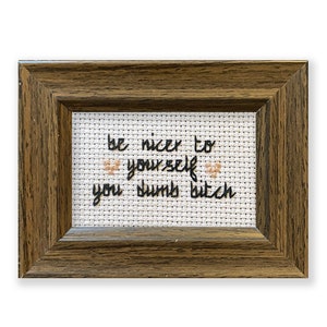 Be Nicer to Yourself You Dumb Bitch || Mini cross stitch