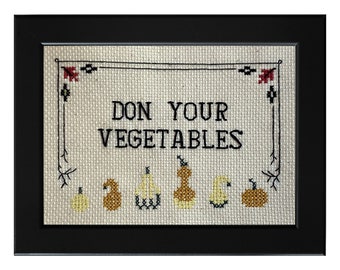 Don Your Vegetables || Over The Garden Wall inspired cross stitch with gourd details