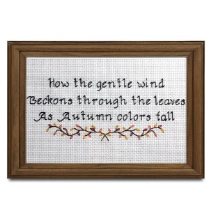 How the gentle wind beckons through the leaves || Over The Garden Wall inspired cross stitch with fall leaf detail