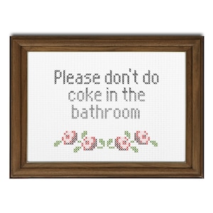 Please Don&#39;t Do Coke in the Bathroom || Cross stitch with floral detail