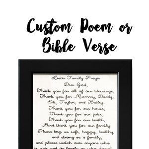 May include: A black framed print with a white background and black text. The text reads "Lester Family Prayer Dear God, Thank you for all of our blessings, Thank you for Mommy, Daddy, Eli, Taylor, and Bailey. Thank you for our house, Thank you for our jobs, Thank you for our health, And thank you for our family. Please keep us safe, happy, healthy, and strong as a family, and please watch over anyone who is sick, sad, or lonely, or who doesn't have anyone else to pray for them. Help us to be better people and forgive us for our sins. We ask this in Jesus' name, Amen."