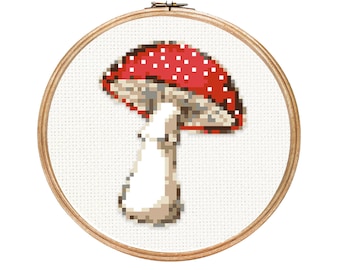 Mushroom || Cross stitch with tan background