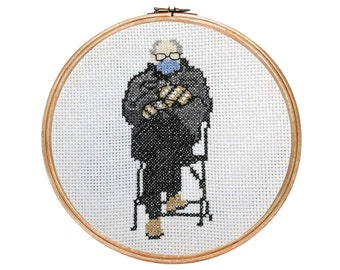 Bernie Sanders Sitting || Cross stitch