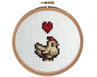 Stardew Valley Chicken With Heart || Cross stitch