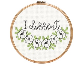 I Dissent || Ruth Bader Ginsburg inspired cross stitch with floral detail