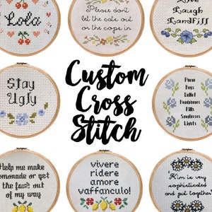 Custom Cross Stitch in Hoop || Great gift for any occasion || Birthdays, Christmas, anniversaries, graduation, etc.