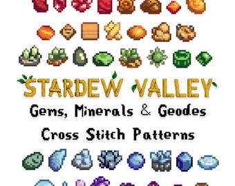 Stardew Valley Gems, Minerals & Geodes || Cross stitch needlepoint pattern