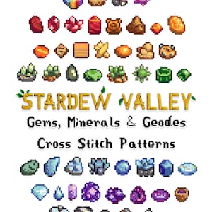 Stardew Valley Gems, Minerals & Geodes || Cross stitch needlepoint pattern