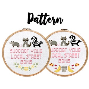 Support Your Local Street Gang || Cross stitch with floral detail