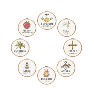 Wheel of the Year || Pagan Calendar || Cross stitch in hoop
