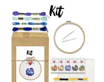 Stardew Valley Blue Chicken || Cross stitch needlepoint kit