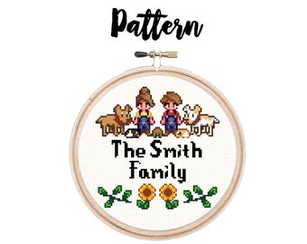 Custom Stardew Valley Family Cross Stitch Pattern || Pets Included!