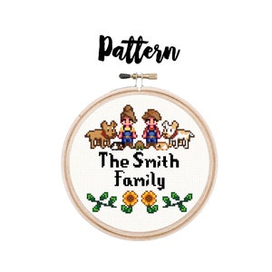 Custom Stardew Valley Family Cross Stitch Pattern Pets Included image 1