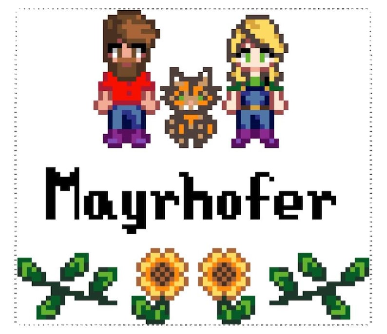 Custom Stardew Valley Family Cross Stitch Pattern Pets Included 画像 9