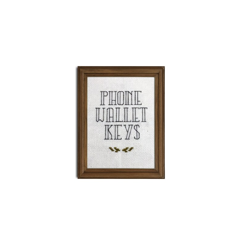 Phone Wallet Keys Subversive cross stitch with leaves