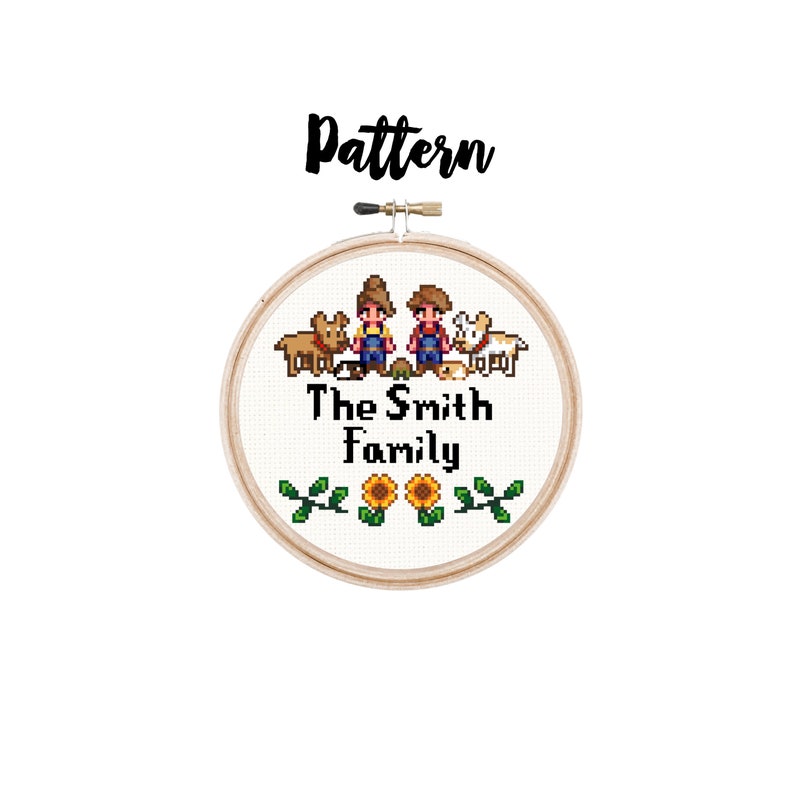 Custom Stardew Valley Family Cross Stitch Pattern Pets Included image 1