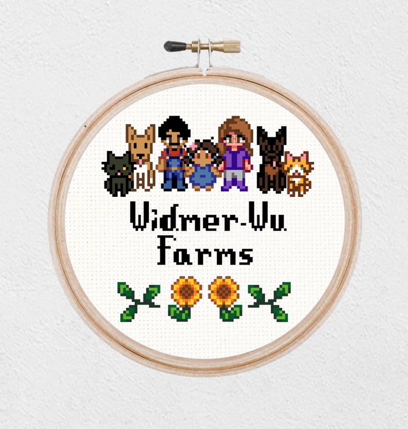 Custom Stardew Valley Family Cross Stitch Pattern Pets Included 画像 3