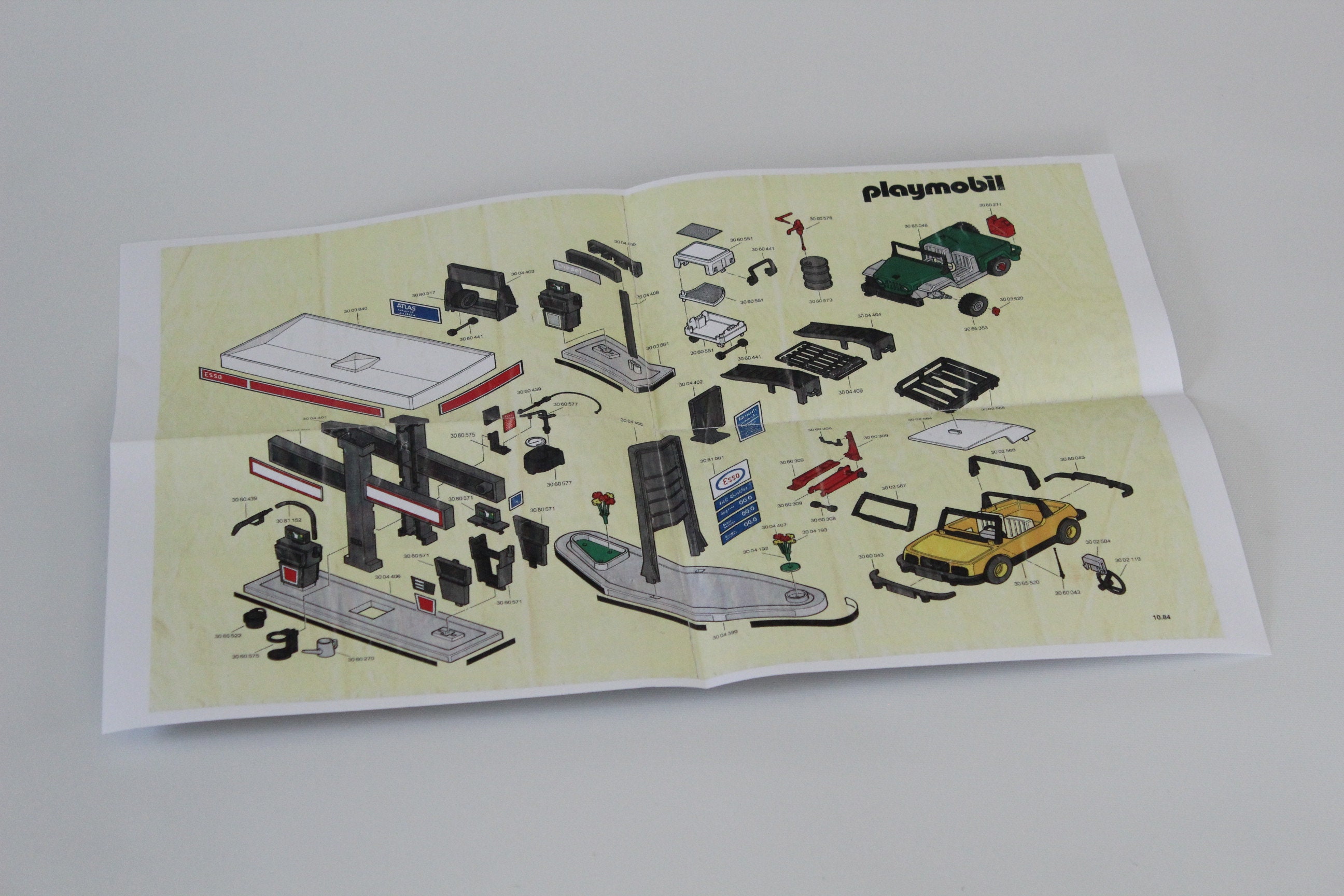 Set Playmobil Vintage Station Service Esso 1985 - Réf. 3434 - Occasion Bon état