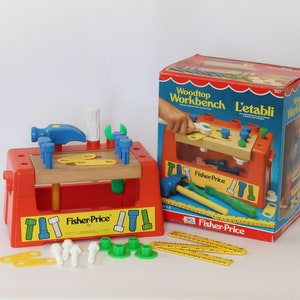 Near MINT! Vintage Fisher Price #927 Woodtop WORKBENCH in Original