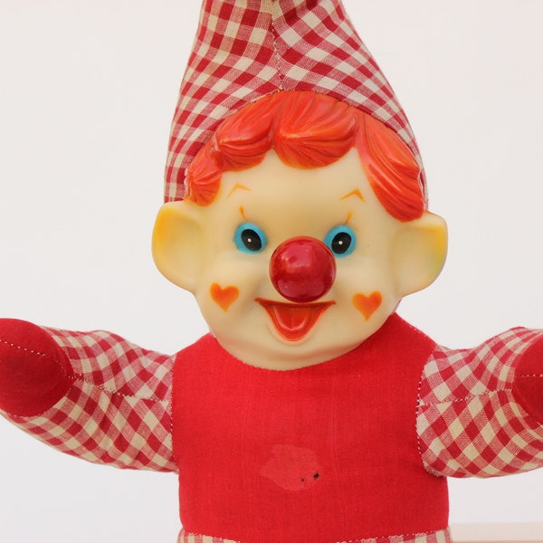 WORKS! Vintage Musical CLOWN, 18 inches - 45,7 cm, Plays "Frère Jacques", Harlequin, Pierrot, Elf, Vintage Musical Plush Doll