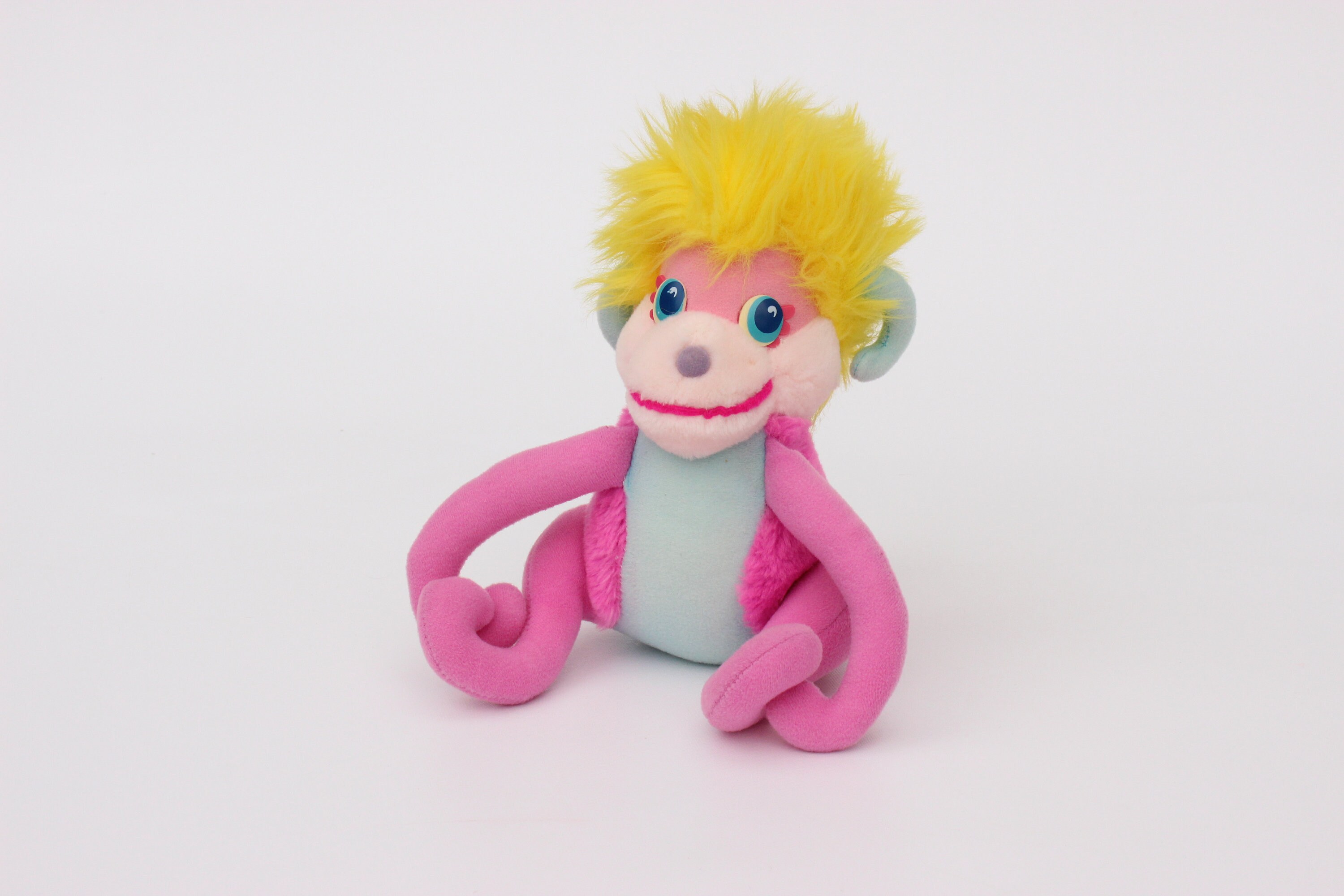 Lovely Vintage HOOKS Monkey, Vintage Pink & Yellow Plush Toy