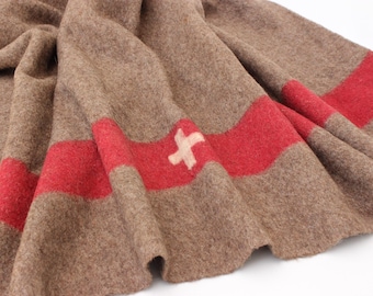 HEAVY & Felted! Beautiful Vintage Original Swiss Army Wool Blanket, 100% Wool, Military Blanket, Rescue, White Cross