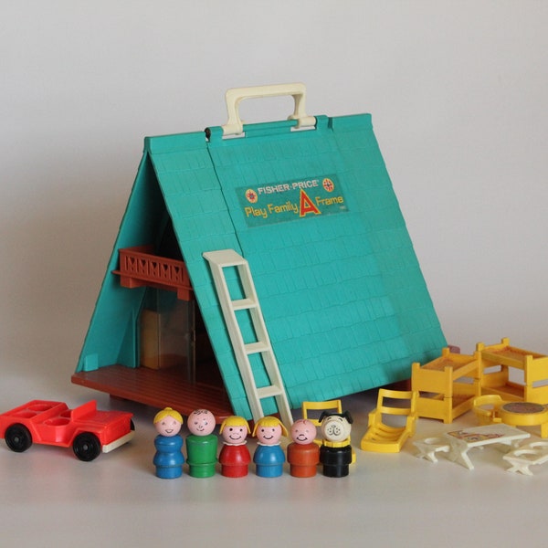 COMPLETE! Fisher Price Little People, #990 Play Family "A" Frame, 1974-1976, Made in U.S.A. 