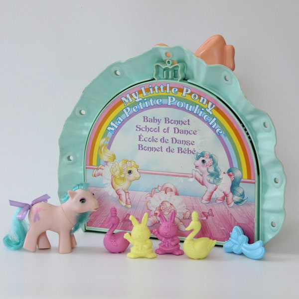 Vintage "My Little Pony" Baby Bonnet School of Dance Playset, NOT Complete, MLP G1 Vintage Playset, 1985-1986, Made in Hong Kong